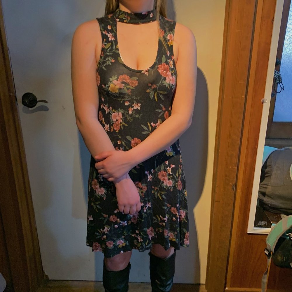 Black Dress with Floral Pattern